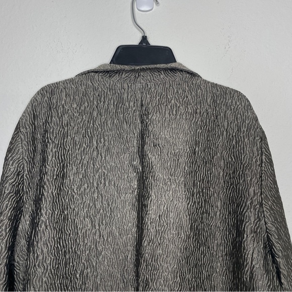 Eileen Fisher Gray Metallic Silk Blend Jacket Crinkle Texture Size XL Open Front - Picture 5 of 8